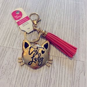 🆕NWT-Bead Landing-OS-Cat Lady Keychain w/ Pink Tassel & Lobster Clip